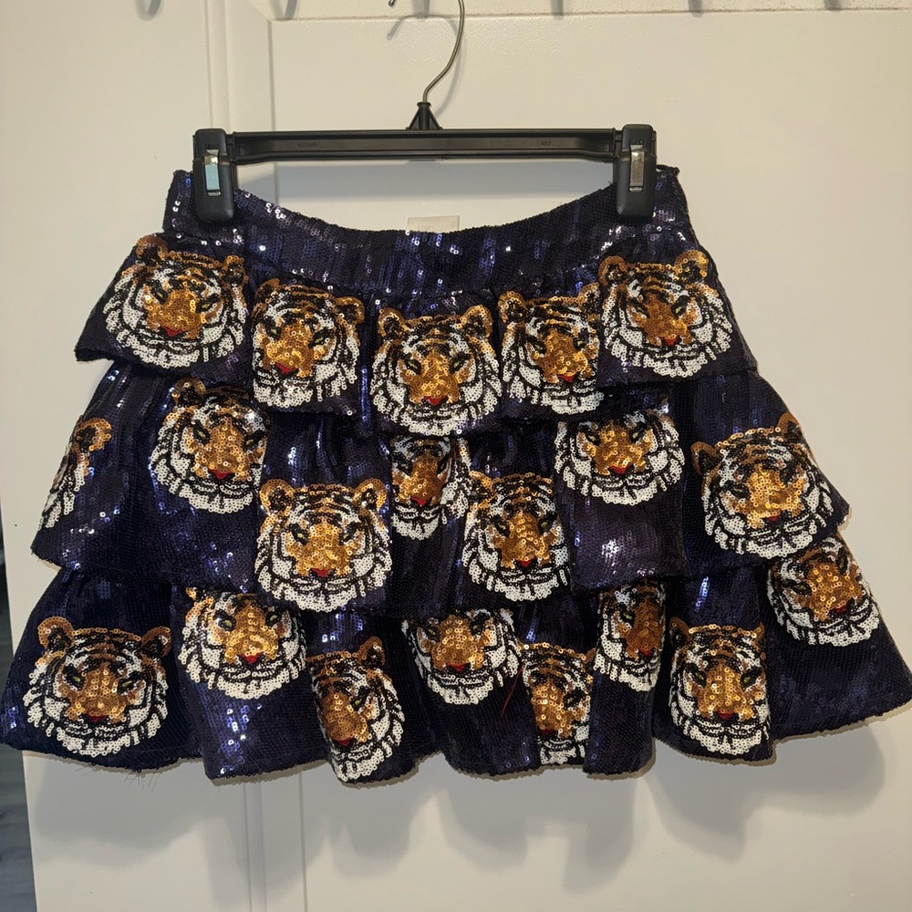 Full Queen of Sparkles Sequin Tiger Patterned Skirt - LSU size XS NEW
